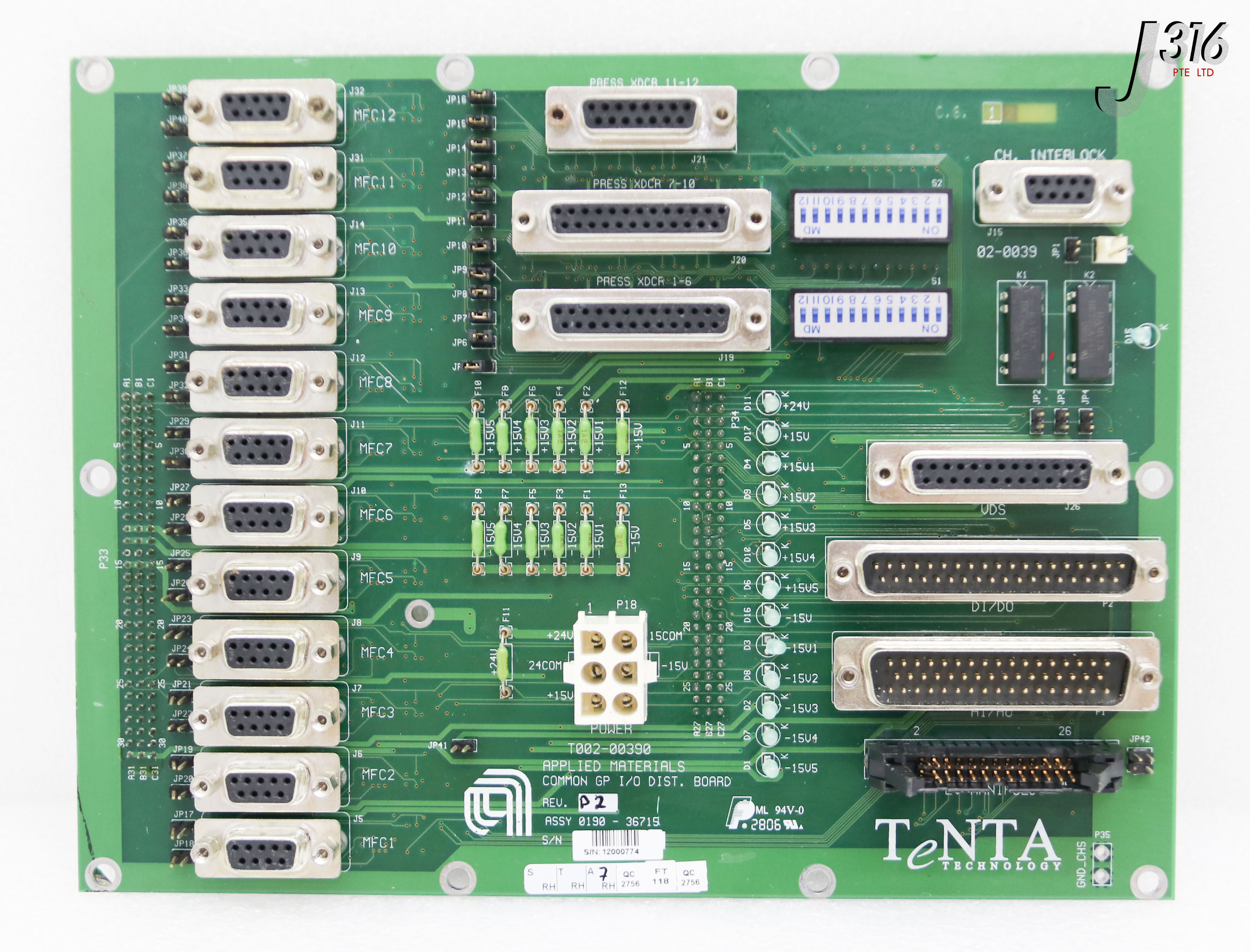 37561 APPLIED MATERIALS PCB G.P. I/O DISTRIBUTION T002-00390 0190